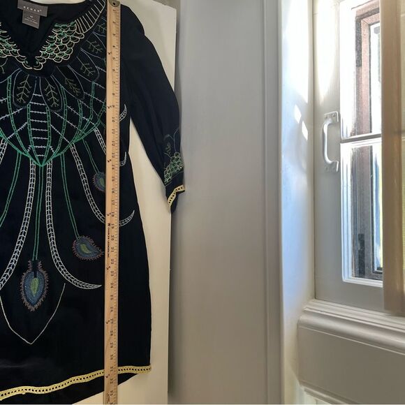 Vintage Kenar Silk Dress Embroidered Peacock Size Medium Fairy Whimsigoth - Picture 6 of 8